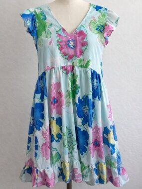 JODIFL Floral V-Neck Ruffled Shoulders Dress